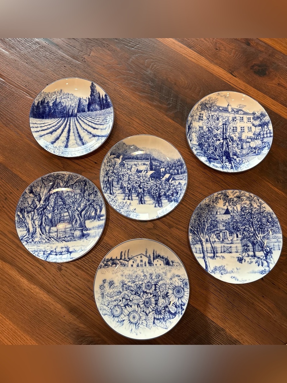 Vintage Plates,Rare LES DOMAINES Williams Sonoma Blue/White Dessert Set Of 6, 8” - Picture 13 of 13